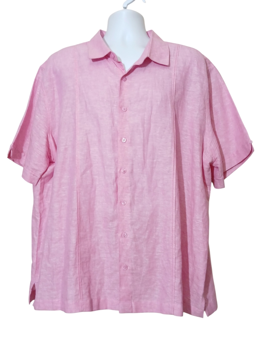Cubavera Men Shirt Linen Blend Button Front Pink Short Sleeves Spring Summer NEW